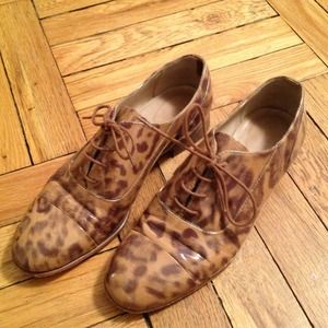 JCrew animal print patent leather lace up