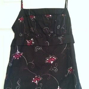 Black dressy tank with pink sequin and embroidery