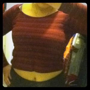NEEDS TO GO Long sleeve maroon striped crop top!