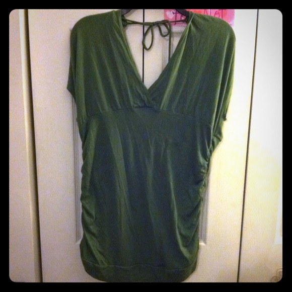 Sexy green tie a back of neck gathered sides top