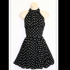 Black with white polka dots halter dress