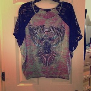 "Crash & Burn" lace and tee top.