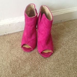Pink peep toe booties