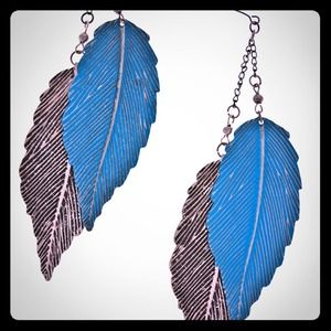 Bronze & blue leaf earrings