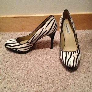 Steve Madden zebra stripe high heels.