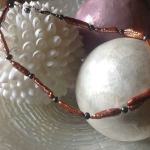 Biwa and freshwater pearl necklace