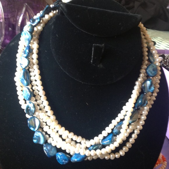 6 strand pearl and shell necklace