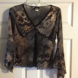 SOLD Sheer velvet-like print blouse