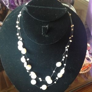 Pearl illusion necklace, genuine pearls