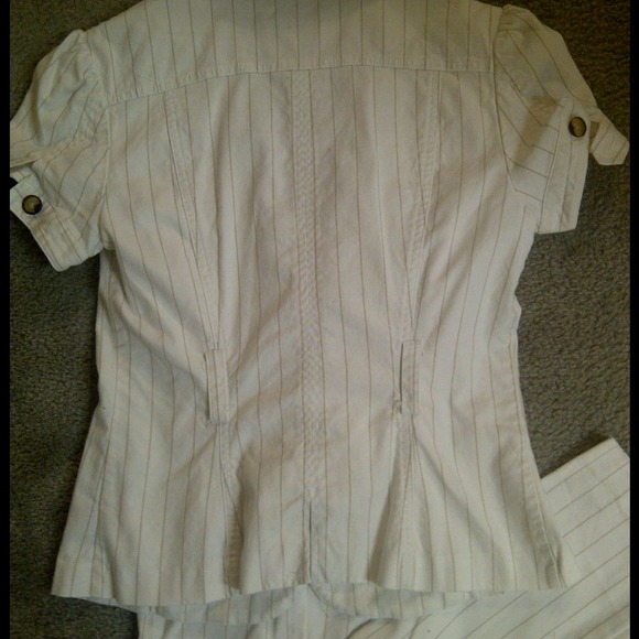 Cream with tan pinstripe pant suit - Picture 3 of 4