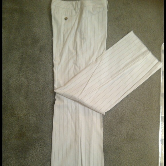 Cream with tan pinstripe pant suit - Picture 4 of 4