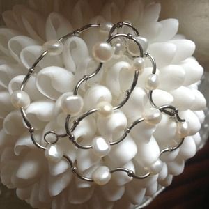 Real Pearl tin cup necklace 16"