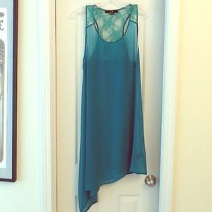 Asymmetrical Green Tunic w/Lace Yoke