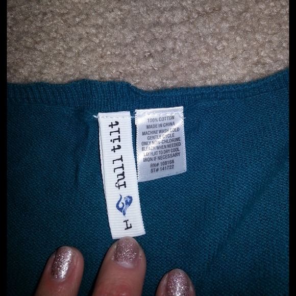 Knit teal tunic sweater and knit ruffle scarf - Picture 2 of 4