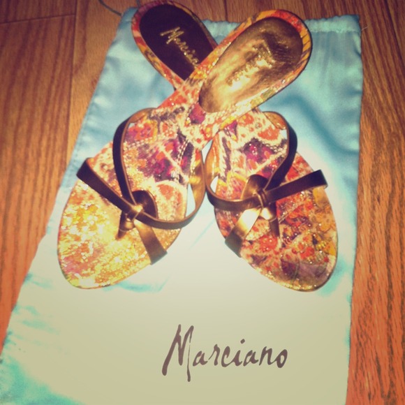 Marciano bronze heels, leather sole