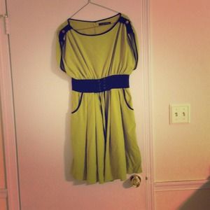 Cynthia Steffe dress. Olive green, cinched waist.