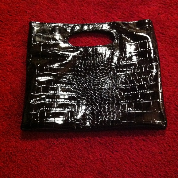 Black shiny clutch snakeskin like