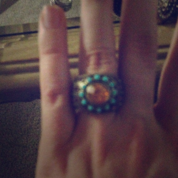 Orange, purple, turquoise and gold ring