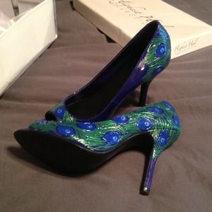 Hand painted blue peephole heels