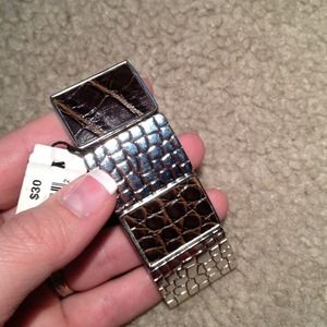 Silver and brown leather bracelet