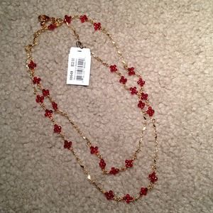 NWT 42" gold with red bead necklace