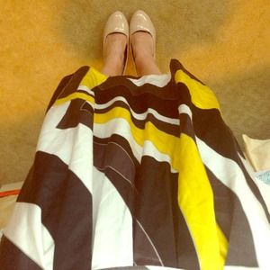 Yellow black and white patterned skirt!