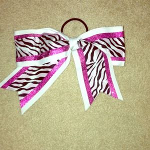 Zebra and pink glitter CHEER BOW