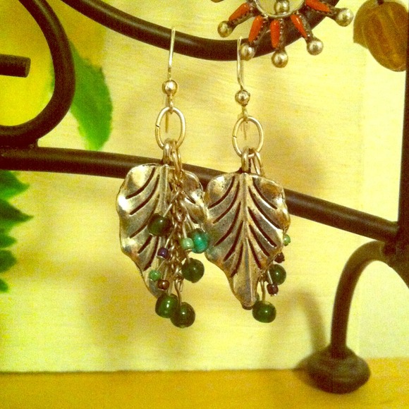 Handmade leaf & glass bead earrings