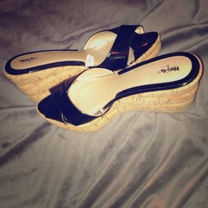Black patent and cork wedges size 9