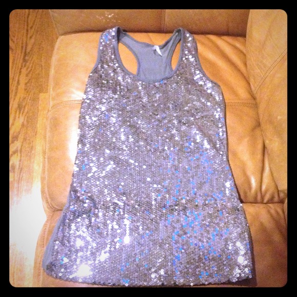 Sparkly Gray Sequined Tank Top