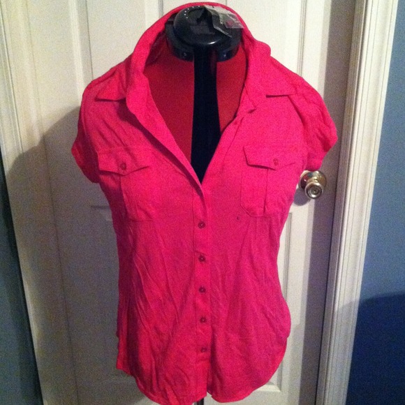 Express bright pink polo NWT size L