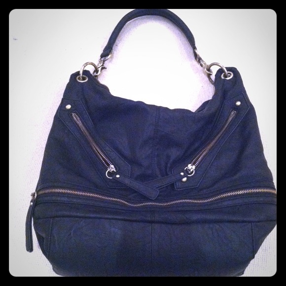 REDUCED Black Leather Big Buddha Zipper Bag