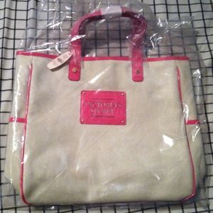 ↙Reduced!↘Victoria's Secret large tan & pink tote