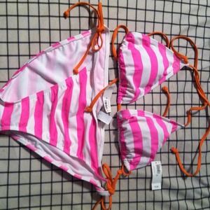 Hot pink and white striped bikini