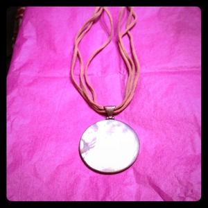 Pink suede and abalone necklace