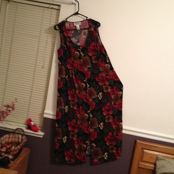 Red/Brown/Green Flower Summer Dress