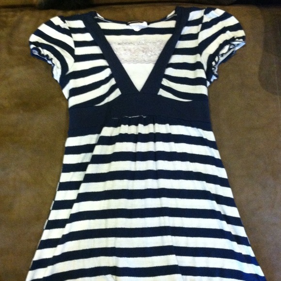 White and navy blue striped blouse