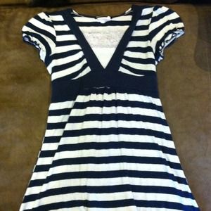 White and navy blue striped blouse