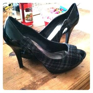 Black & Grey Plaid High Heels