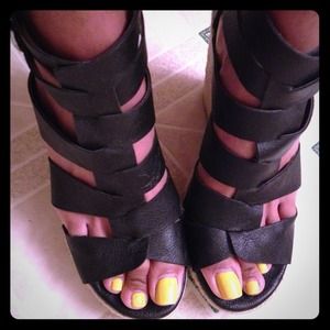 Black wedge sandals