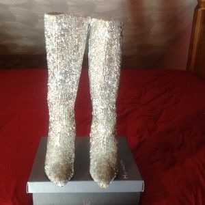 Sequin silver calf boot