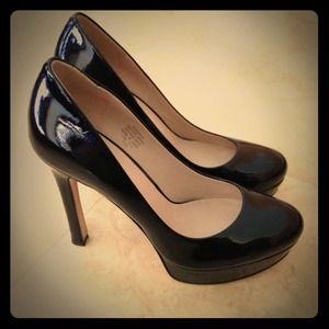 Patent leather platform pumps
