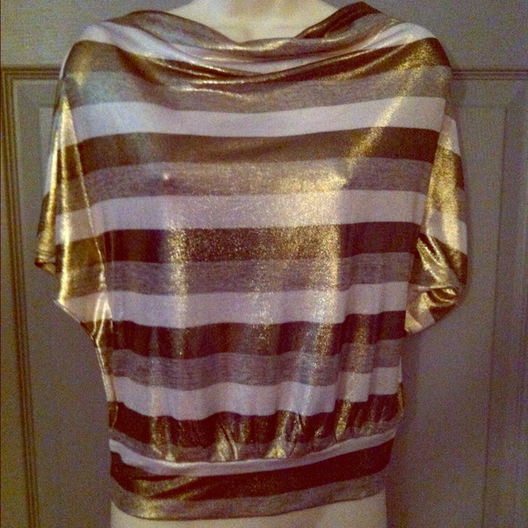 **SOLD** Express silver, gold and white top.