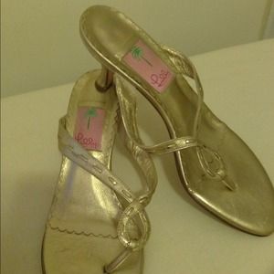 Lilly Pulitzer Sz 8 gold kitten heel sandals