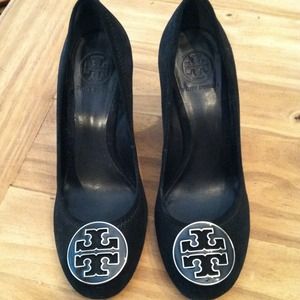 Authentic Tory Burch Black Suede Wedge Shoes!