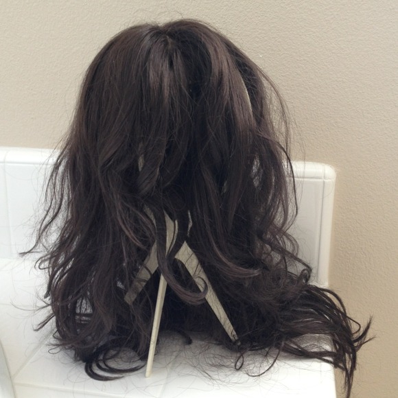 Dark brown full head layer cut wig.