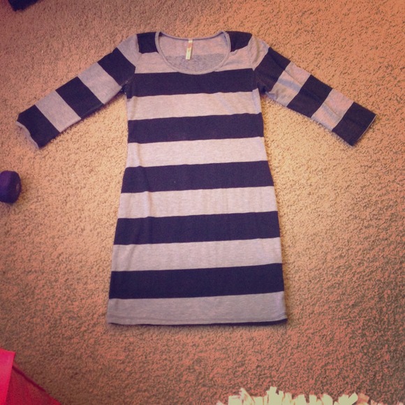 Black an grey striped shirt dress