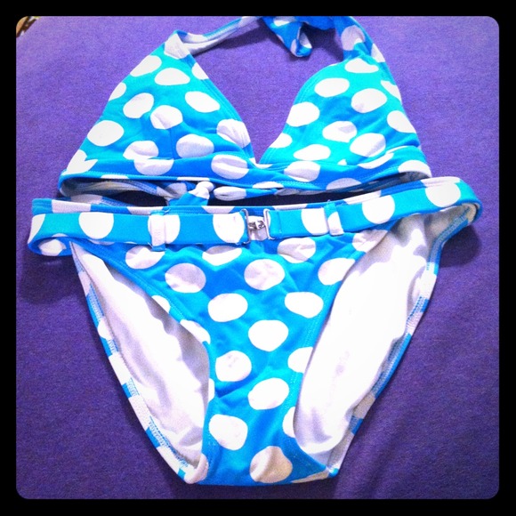 Light Blue Polka Dotted Bikini Swim Suit