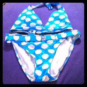 Light Blue Polka Dotted Bikini Swim Suit