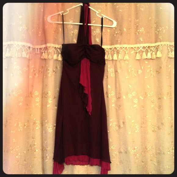 Purple with burgundy strapless dress